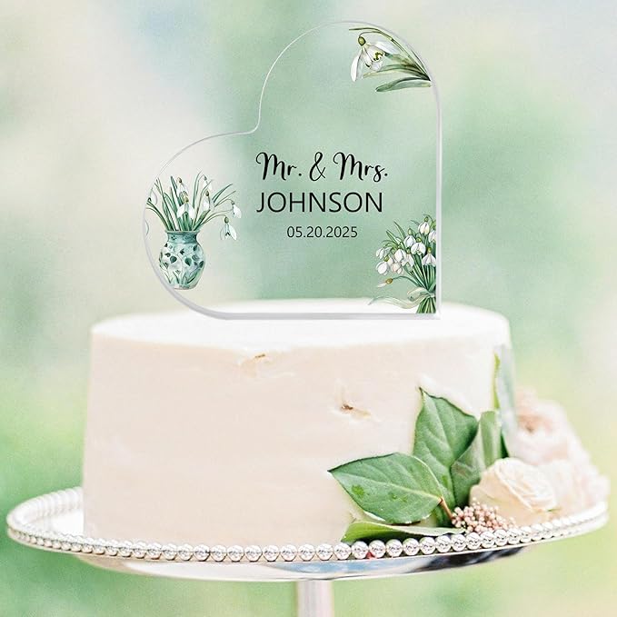 Custom Wedding Heart Acrylic Plaque,Mr & Mrs Cake Topper,Personalized Wedding Keepsake/Gift/Sign (Style 13)