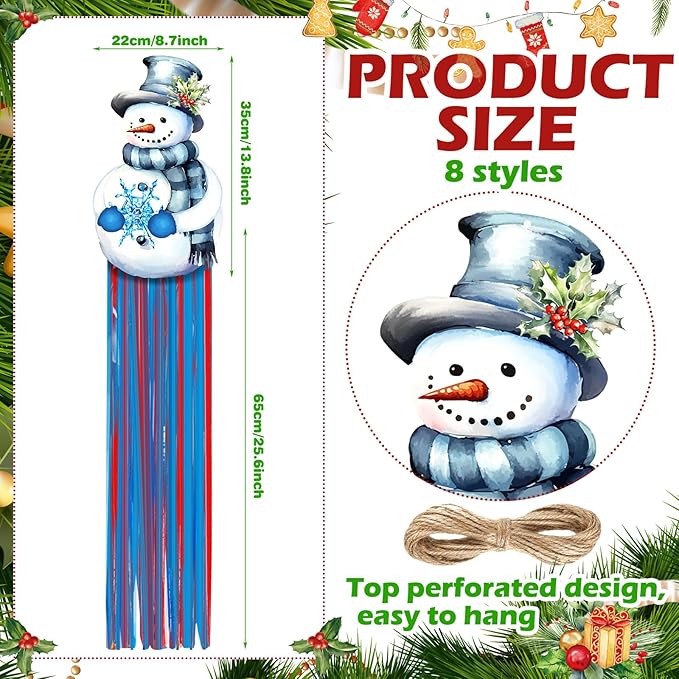 8pcs Christmas Windsocks Outdoor Hanging Decorations with Tassels Snowman Yard Decorations for Outside 3.3ft Xmas Decorative Signs for Wall Tree Home Lawn Yard Party Supplies Garden Decor