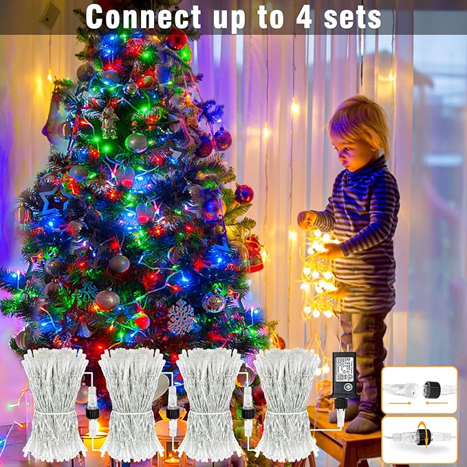 Christmas Lights Indoor, 132FT 400 LED Outdoor String Lights with 8 Modes Waterproof, Plug in Fairy Twinkle Lights Clear Wire for Bedroom Xmas Window Tree Wedding Decorations