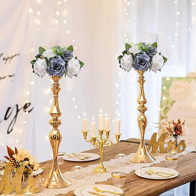 Artificial Flowers Ball 4 Pcs Dusty Blue White Flowers Wedding Table Centerpiece Table Decorations Flower Arrangement for Table Flowers centerpieces Wedding Flowers Wedding centerpieces