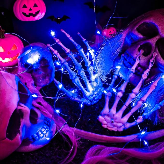 ZGWJ 24 Pack Fairy Lights Battery Operated, 7ft 20 Mini LED Fairy String Lights Silver Wire 3 Modes for DIY, Parties, Wedding, Bedroom, Halloween Christmas Decoration Blue