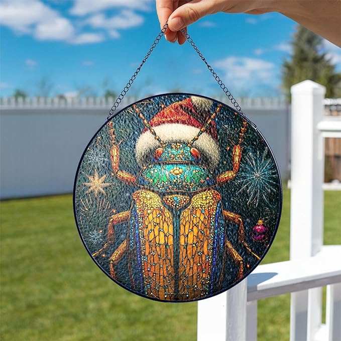 Desert Beetle Stained Glass Window Hanging Decor - Desert Beetle Christmas Hanging Ornament - Desert Beetle Christmas Decor - Wall Art Home Decoration for Indoor Outdoor - Gift for Women, Mom, Grandma