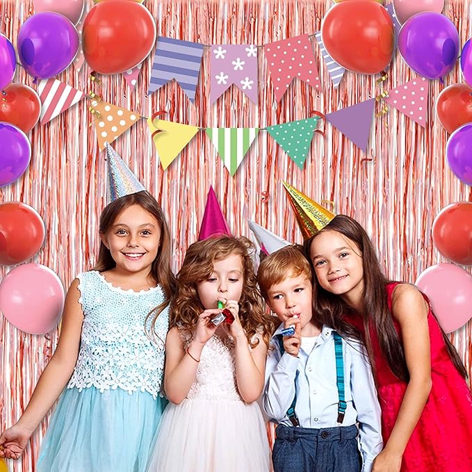 6 Pack Rose Gold Foil Fringe Curtains Backdrop, 3.28 x 9.8 Ft Metallic Streamers Tinsel Curtains Background for Photo Booth, Birthday, Halloween, Christmas, Thanksgiving, New Year Party Decorations