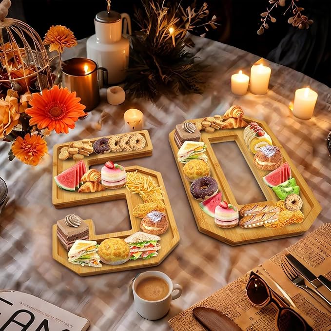 Brainy 50th Birthday Party Supplies Trays Number Charcuterie Tray Wooden Serving Charcuterie Tray for 50th Birthday Anniversary Party Decorations Chocolate Candy Container (50th)