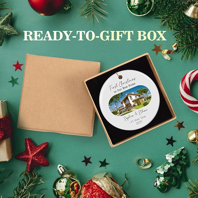 Personalized First Christmas in Our New Home Ornament 2025, Housewarming Gifts New House Photo Christmas Ornaments Christmas Tree Decoration, House Warming Gifts for Couples Owners Men Women