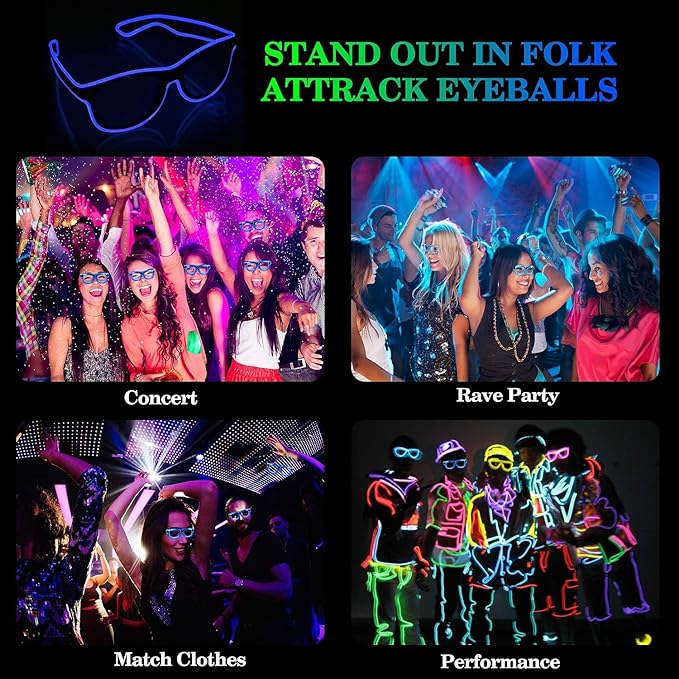 YouRfocus Wireless LED Light Up Glasses Glow in the Dark Neon Rave Glasses for Rave Party, EDM, Halloween, Christmas (Purple)