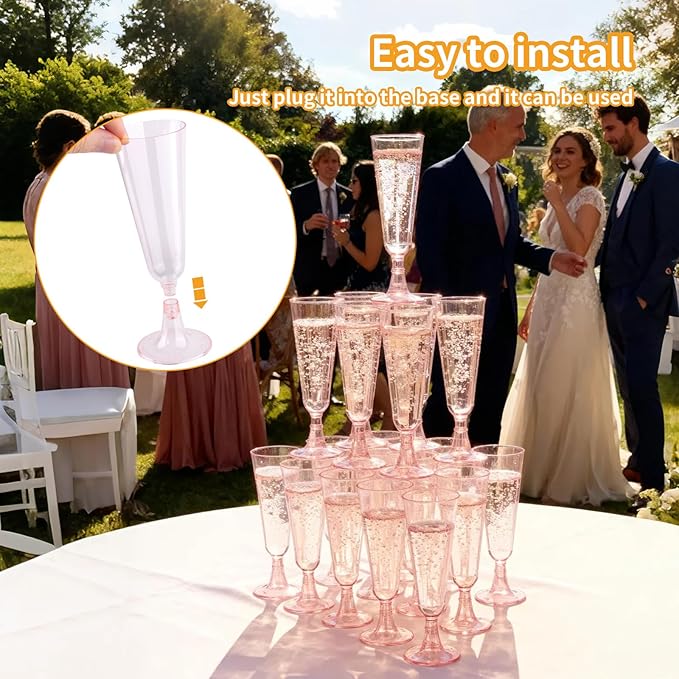 Plastic Champagne Flutes 50 Pack 5.5 Oz Plastic Champagne Glasses Disposable Mimosa Glasses Clear Unbreakable Toasting Cups for Wedding, Party, Birthday, New Years Eve Party Supplies(Pink & Clear)