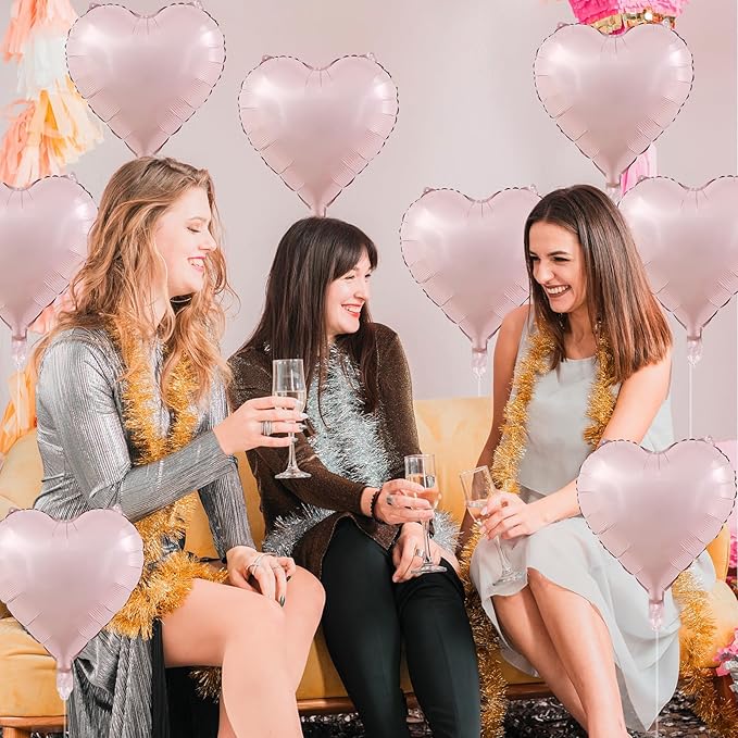 Baby Pink Heart Balloons, 18 Inch, 12Pcs Large Pearl Mylar, Pastel Helium Foil for Boho Girls Women Birthday Wedding Baby Shower Valentines