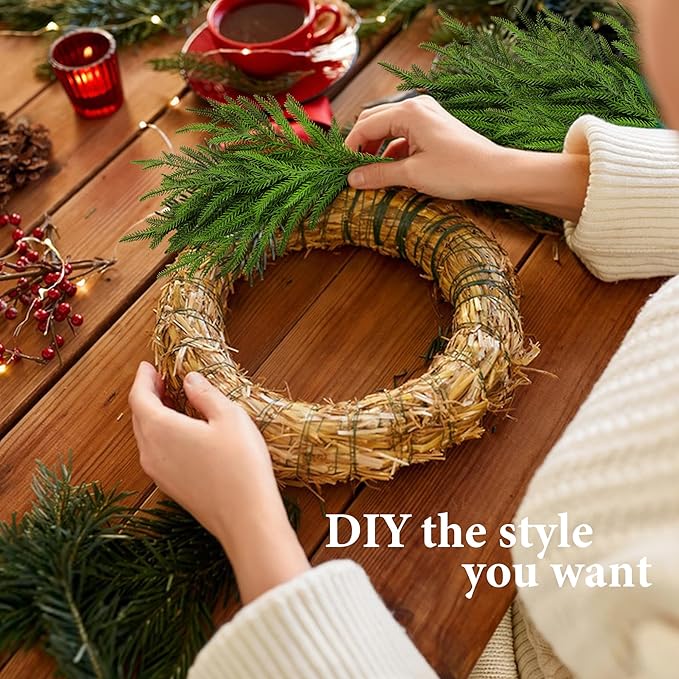 10 Pcs Christmas Norfolk Pine Branches, 19" Extra Length Artificial Xmas Branches Plants Pine Needles, Fake Greenery Norfolk Pines Stems Sprigs for DIY Craft Garland Home Garden Decor