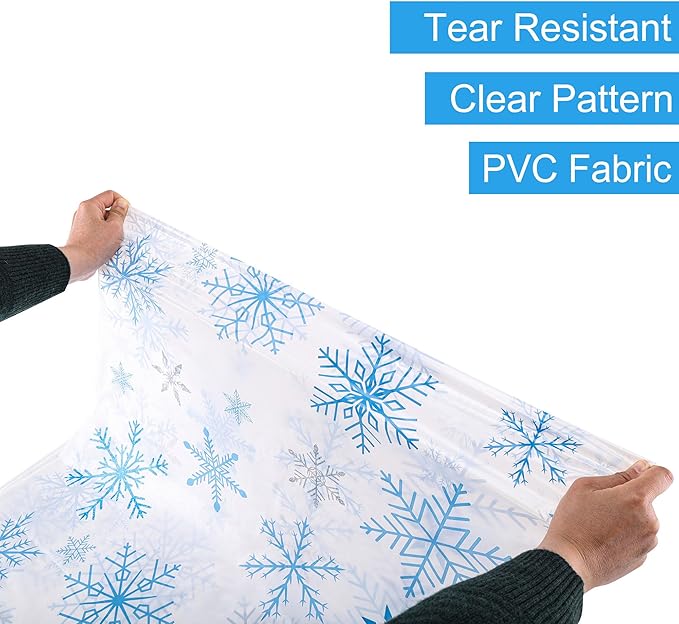 Mornajina 4 Pack 108 x 54 Inch Plastic Snowflake Tablecloths - Rectangle Disposable Xmas Tablecloths for Christmas Party Decoration
