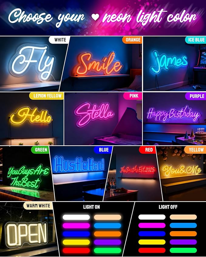Custom Neon Sign for Wall Decor, Christmas Wall Decorations Personalized Neon Name Sign for Kids Happy Birthday, Customizable Gifts for Wedding Lighted & Neon Sign