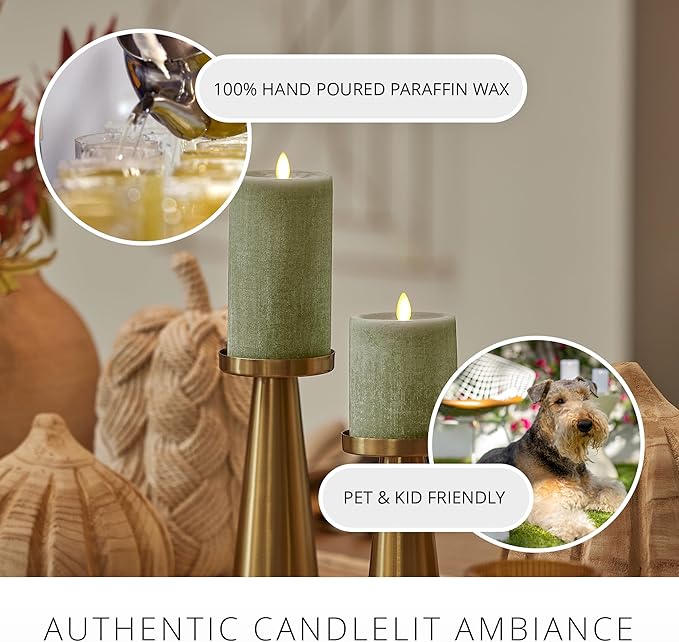 Luminara - Flameless LED Battery Operated Flickering Pillar Candles - Loden Green - Pack of 1-3x6.5 - Realistic Moving Flame Real Wax Indoor/Outdoor