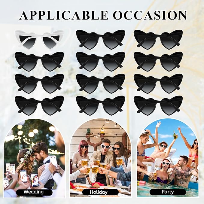 4/6/8/10/12 Pack Bachelorette Sunglasses Heart Sunglasses Vintage Heart Shaped Glasses for Women Bridal Party Wedding