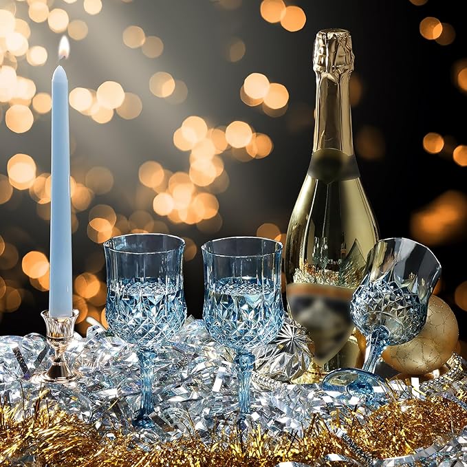 XUWAIDSGN 7oz Plastic Vintage Wine Glasses Drinking Glasses Unbreakable Wedding Glassware Crystal Water Goblets Reusable Drinkware Vintage Champagne Flutes (48, Blue)