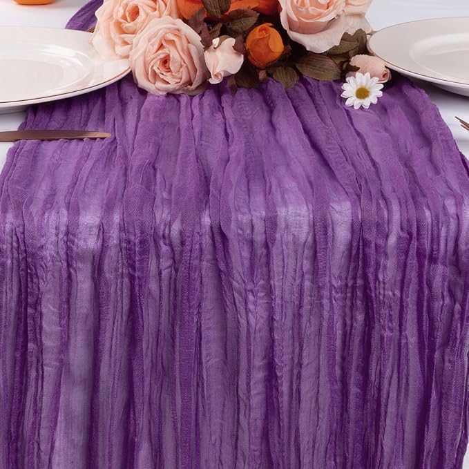 6 Pack Purple Cheesecloth Table Runner 10FT Boho Gauze Fabric Table Runner 35 x 120 Inch Rustic Sheer Runner for Centerpiece Wedding Decor Baby Shower Party Boho Table Decoration