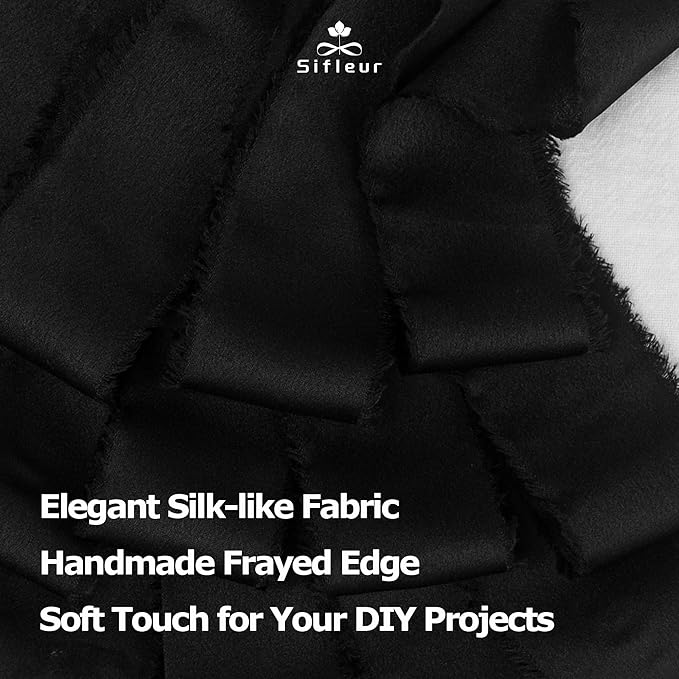Satin Silk Ribbon, Black Ribbon for Wrapping, 1-1/2 inch x 15 Yd Handmade Frayed Fringe Ribbon, for Wedding Engagement Birthday Showers Crafts Flower Bouquet Invitation Decor, 3 Rolls