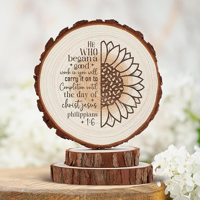 Rustic Wedding Cake Topper with Bible Verse Religious Country Rustic Happy Birthday Cake Topper Christian Gifts for Men Women Faith Engraved Cake Toppers Mr Mrs Party Cake Supplies