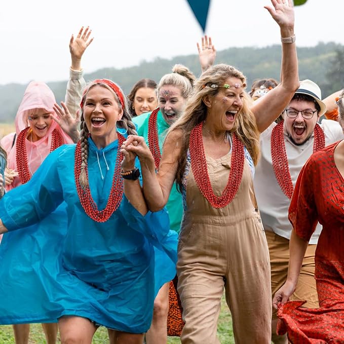 100 PCS Red Mardi Gras Beads, Red Beads Necklaces Christmas Necklaces 33" Metallic Beaded Costume Necklaces Party Necklaces for Valentines Christmas Parade Throws Wedding Birthday Party Favors