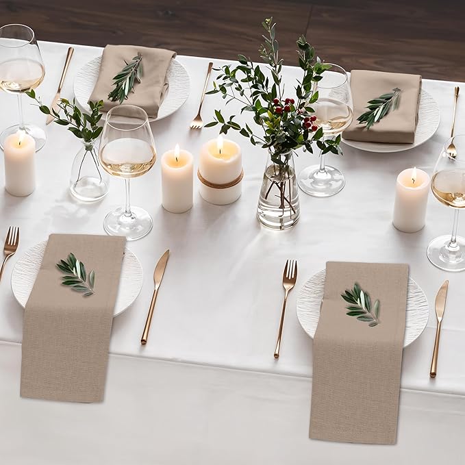 Ruvanti Linen Napkins Set of 12, 18x18 Cloth Napkins, Cotton Linen Blend Napkins Cloth Washable, Soft, Reusable Dinner Napkins for Wedding, Parties, Christmas, Thanksgiving, Everyday Use- Light Taupe