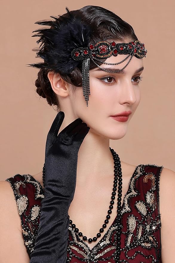 BABEYOND 1920s Flapper Accessories Gatsby Costume Accessories Set 20s Flapper Headband Pearl Necklace Gloves