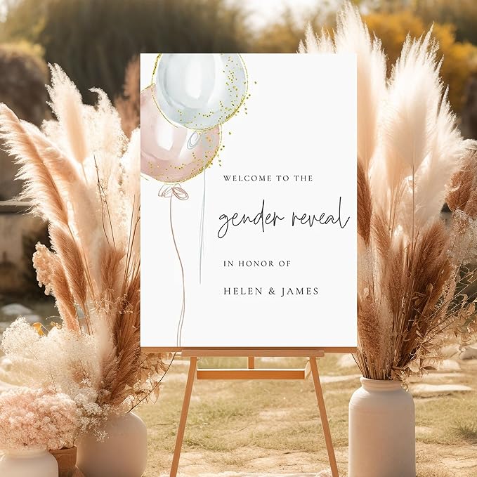 Balloon Gender Reveal Welcome Sign, Delicate Pink Blue Blush Balloons Garland Decor Sign
