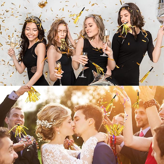 200 Pcs Party Blowers Noise Makers Horns Blowout Clappers Noisemakers for Halloween Christmas Birthday Sporting New Year's Eve Party Supplies 2026(Black Gold)