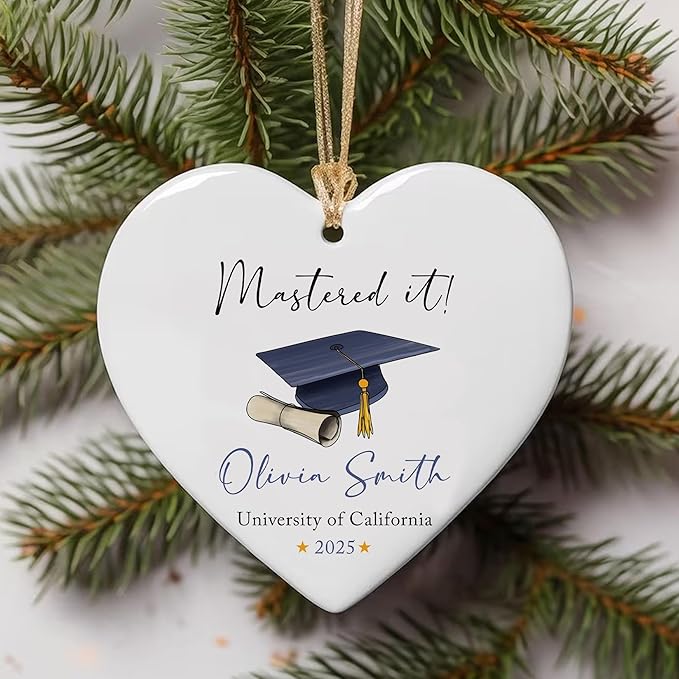 Personalized Class of 2025 Graduation Gifts, Mastered It Christmas Ornaments 2025, Master Degree Graduation Gift for Him Her, Custom Masters Degree Christmas Ornament Gifts for Women Men