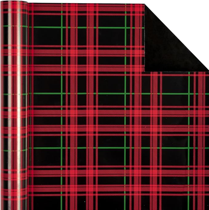 WRAPAHOLIC 30 Inch Jumbo Reversible Plaid Wrapping Paper - 30 Inch x 100 Feet Jumbo Roll Red and Black Plaid Christmas Wrapping Paper for Christmas, Birthday, Baby Shower, Holiday