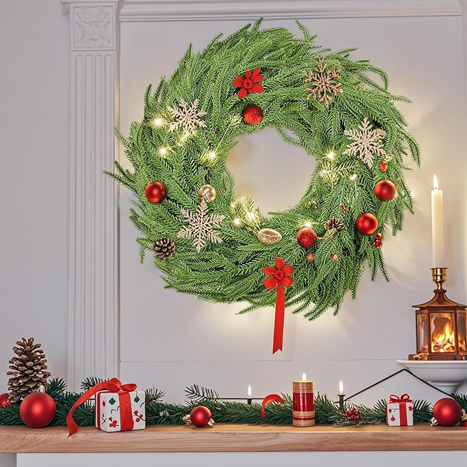 Norfolk Pine & Cedar Garland Set - 4x 6FT Realistic Artificial Cedar Garland Christmas Greenery for Mantle, Staircase, Indoor/Outdoor Holiday Decor Lush Evergreen