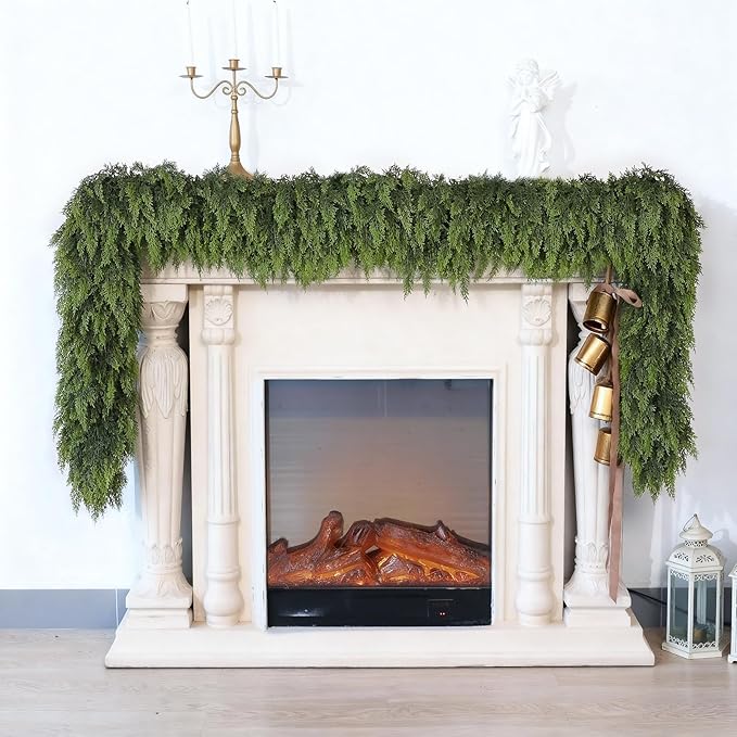 5FT Cedar Garland for Fireplace - Artificial Christmas Garland Thick and Lush Realistic Faux Cedar Fake Pine Needles Garland for Table,Window,Stairs,Mante,Indoor Outdoor Decor (1PCS)