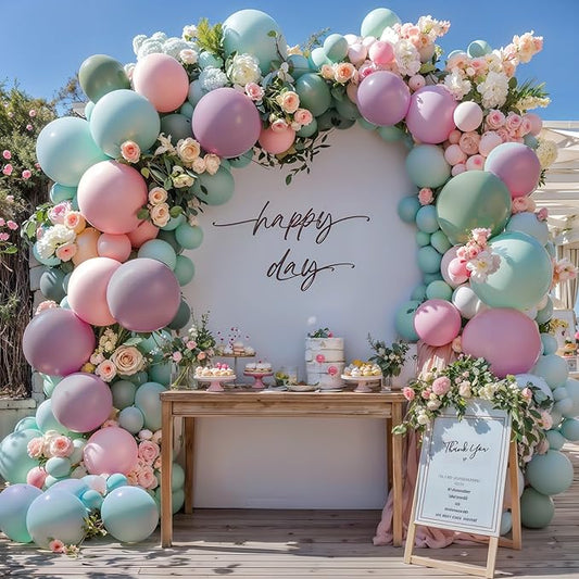 Pink Green Dusty Lavender Balloon Garland Double Stuffed Baby Blue Blush Pastel Latex Balloon Arch Kit for Gender Reveal Boho Baby Shower Birthday Wedding Floral Party Decorations