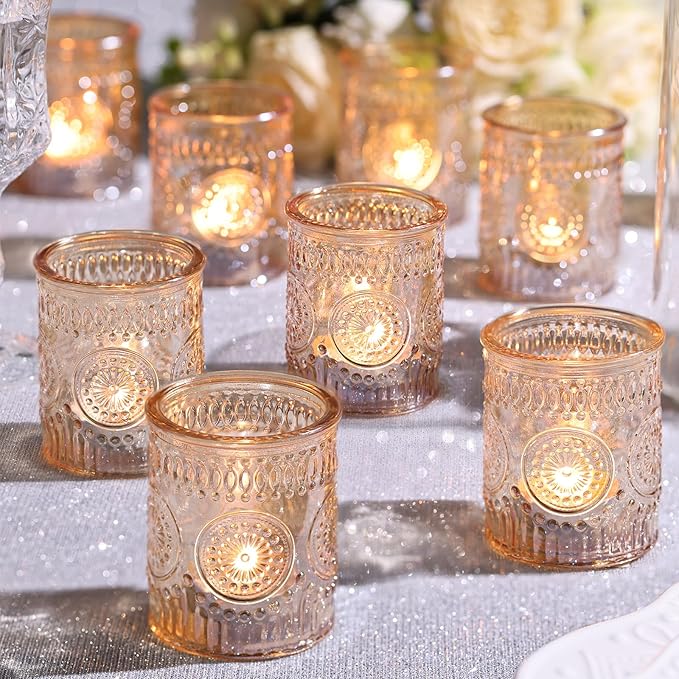 DEVI 24pcs Gold Glass Votive Candle Holders, Wedding Decorations, Gold Centerpieces for Tables, Bridal Shower Fall Party Home Table Decor
