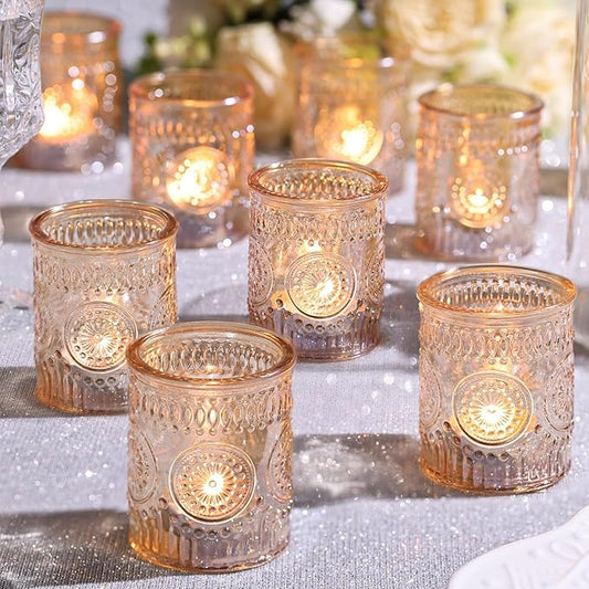 DEVI 24pcs Gold Glass Votive Candle Holders, Wedding Decorations, Gold Centerpieces for Tables, Bridal Shower Fall Party Home Table Decor