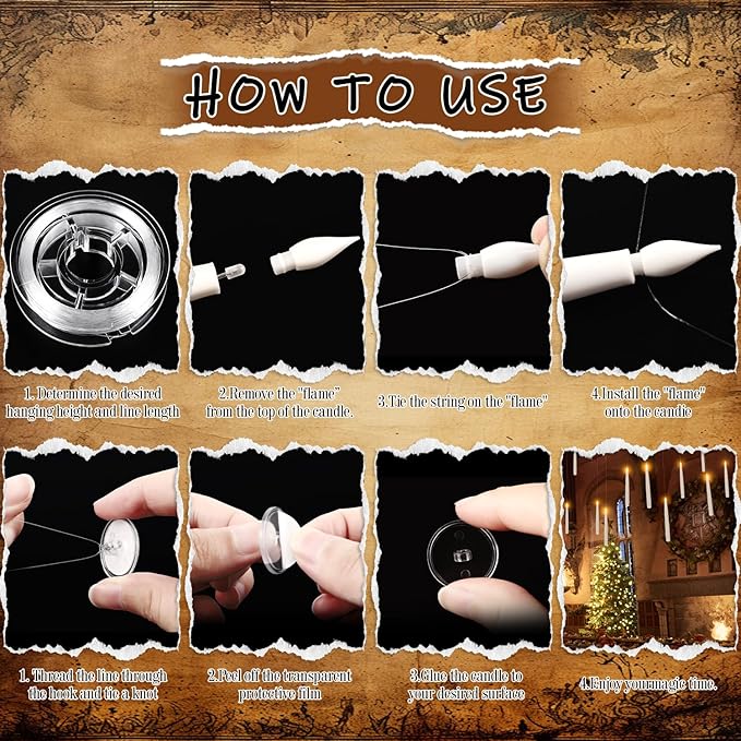24 Pcs Halloween LED Magic Hanging Floating Candles, Taper Flickering Flameless with 2 Magic Wands - Candle Set for Halloween, Christmas, Weddings, Birthdays & Fantasy Ambiance...