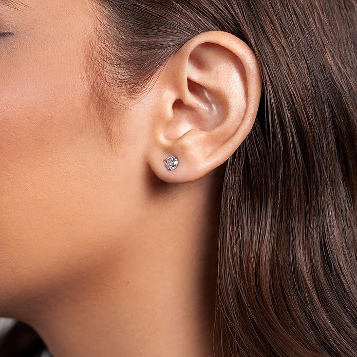 1/4 to 2 Carat Natural or Lab Grown Diamond Round Stud Earrings for Women in 14k White Gold (D-E to L-M, VVS1-VVS2 to SI2-I1, cttw) 3-Prong Martini Screw Back by Privosa Fine Jewelry