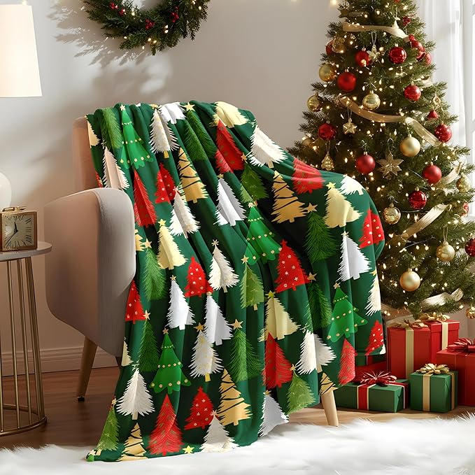 Christmas Fleece Throw Blanket – 300GSM Soft and Cozy Holiday Blanket for Sofa, Bed, Couch – Xmas Decorative Flannel Blanket, W50 x L70in