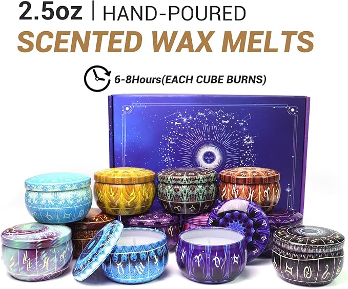 12 Constellation Scented Candles Gift Sets | Soy Wax Travel Tins Candles with Essential Oils |12 Scents Aromatherapy Relaxation Jar Candles for Home | Birthday, Christmas Gift Set for Women/Men