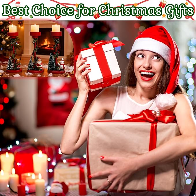 Christmas Candle Holders Red Cartoon Candle Holders Christmas Decor for Tealight Candles,Christmas Table Centerpieces,Indoor Decoration,Festive Ornaments,Mantel Home(3 Packs)