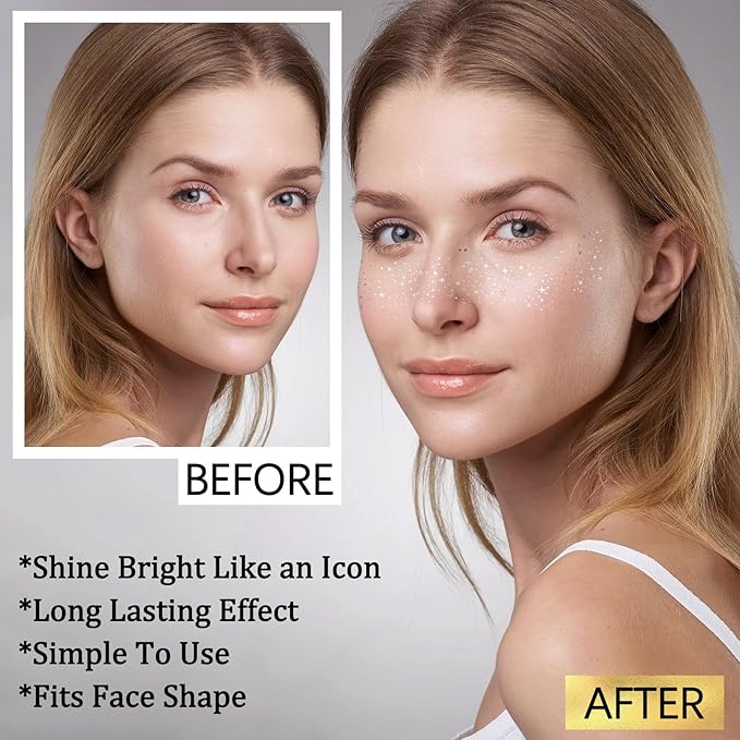 24PCS Sliver Glitter Freckles Tattoo, Sliver Freckles Temporary Face Tattoo, Sliver Star Freckle, Body Face Glitter for Women Girls, Waterproof Long-Lasting Party, Festival, Concert Makeup Accessories