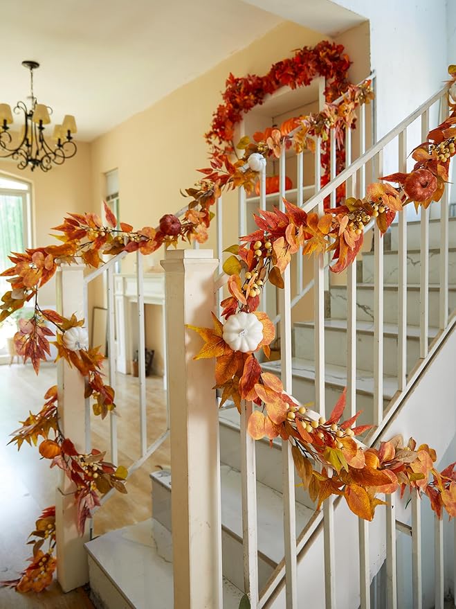 Thanksgiving Decorations - Clycaloor 13FT Fall Garland Maple Leaf, Artificial Autumn Hanging Vine Garland Thanksgiving Decor for Home Wedding Fireplace Party Christmas Halloween