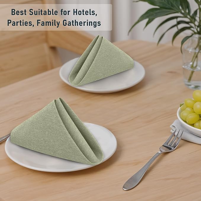Ruvanti Cloth Napkins Set of 12, 18x18 Reusable Napkins Cloth Washable, Soft & Durable Table Napkin, Poly Cotton Fabric Dinner Napkins for Parties, Christmas, Thanksgiving, Weddings - Olive Branch