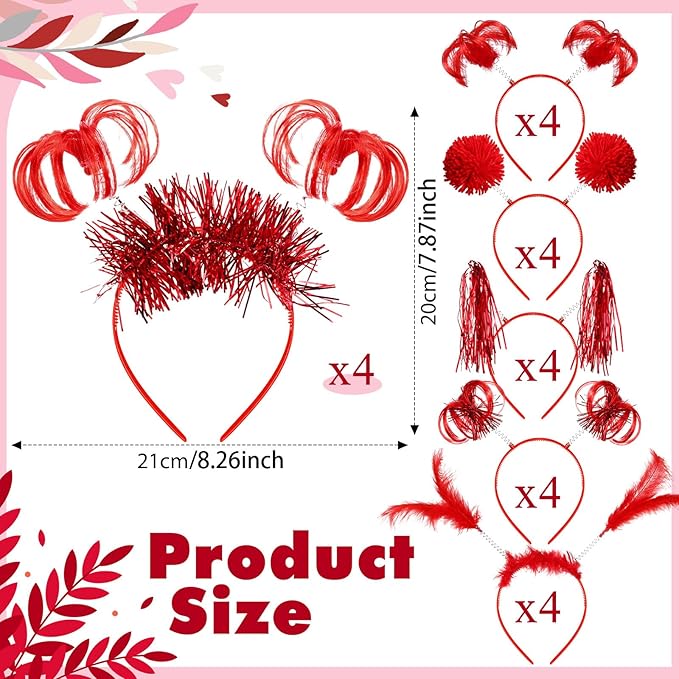 Censen 24 Pcs Pom Pom Headband Tinsel Wrapped Ponytail Head Bopper Costume Headwear Halloween Party Accessory