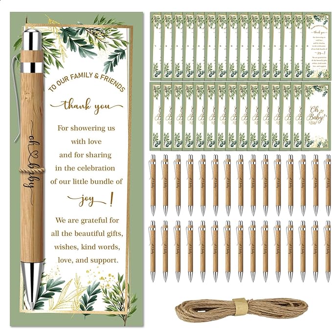 Toerifer 30 Pcs Woodland Set, Baby Shower Favors for 30 Guests, Baby Shower Sets, Included Bamboo Pens, Greeting Cards, Gender Reveal Souvenirs, Eucalyptus Decor