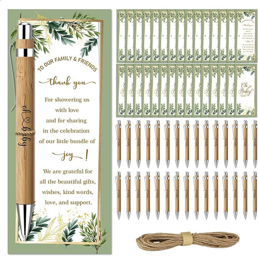 Toerifer 30 Pcs Woodland Set, Baby Shower Favors for 30 Guests, Baby Shower Sets, Included Bamboo Pens, Greeting Cards, Gender Reveal Souvenirs, Eucalyptus Decor