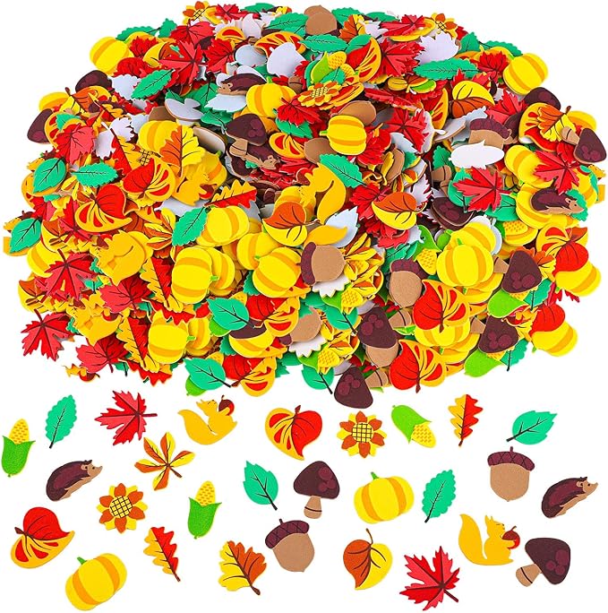Aneco 500 Pieces Leaf Foam Stickers Self-Adhesive Fall Maple Squirrels Acorns Stickers for Fall Thanksgiving Scrapbooking Craft Decorations, Assorted Fall Theme