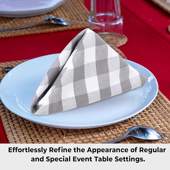 Urban Villa Cotton Dinner Napkins Set of 6, Highly Absorbent 20x20 Inches Premium Cloth Napkins Hotel Quality Reusable & Washable Table Dinner Napkins for Home & Weddings - Grey/White, Checks