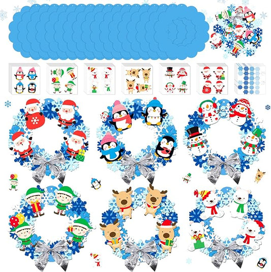Yexiya 36 Pack Winter Wreath Craft Kits for Kids DIY Christmas Snowflake Wreath Hanging Ornaments Blue White Make Your Own Snowman Santa for Winter Xmas Party Favors Activities Decoration