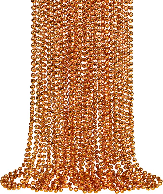 SHAOQINLIN 24 PCS Orange Bead Necklaces, Orange Mardi Gras Beads, Halloween Necklaces, 33‘’ Party Beads Necklace Round Beaded Necklace for Mardi Gras, Christmas, Halloween