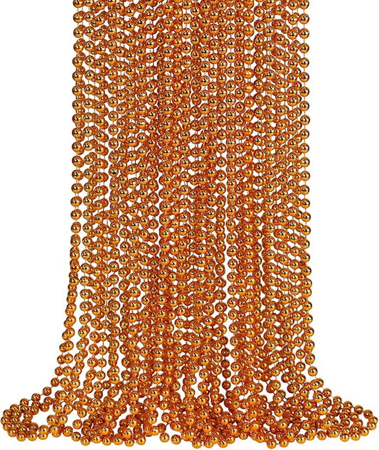 SHAOQINLIN 24 PCS Orange Bead Necklaces, Orange Mardi Gras Beads, Halloween Necklaces, 33‘’ Party Beads Necklace Round Beaded Necklace for Mardi Gras, Christmas, Halloween