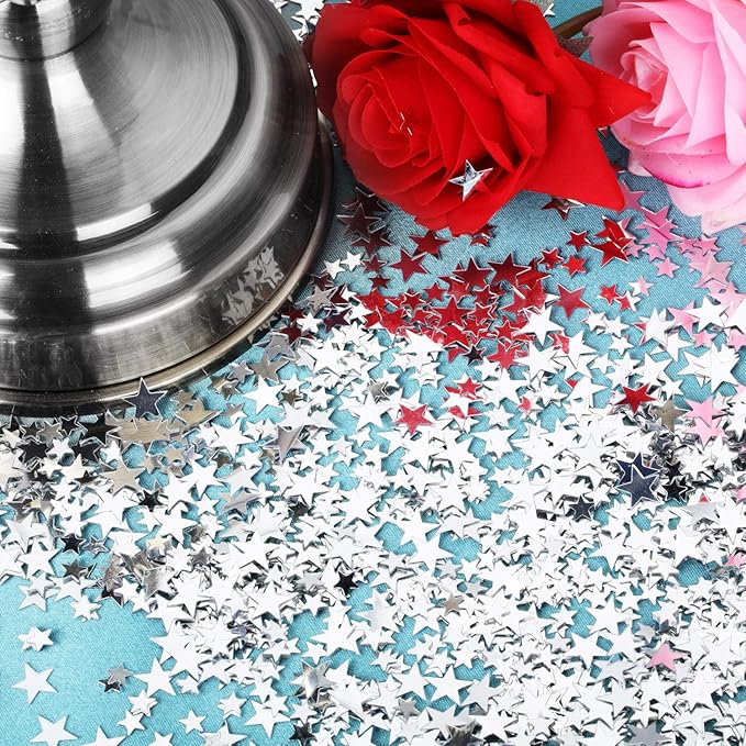 Hestya 60g Star Confetti Glitter Table Confetti Metallic Foil Stars for Christmas Party Wedding Festival Decorations(Silver,10mm and 6mm)